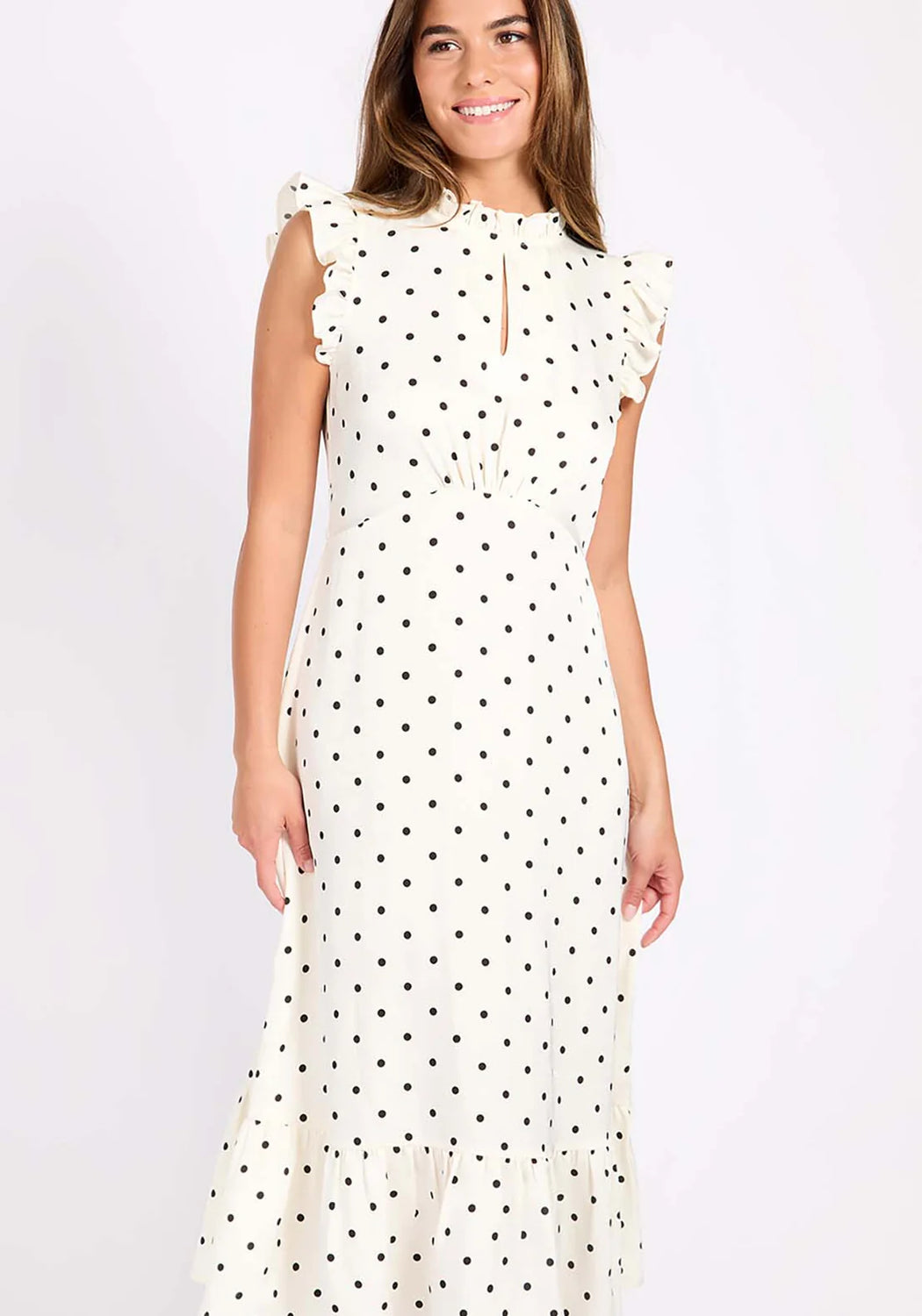 Polka Dot Satin Midi Dress - Cream