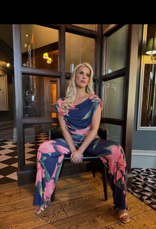 Navy peach floral Atom label  carbon jersey jumpsuit