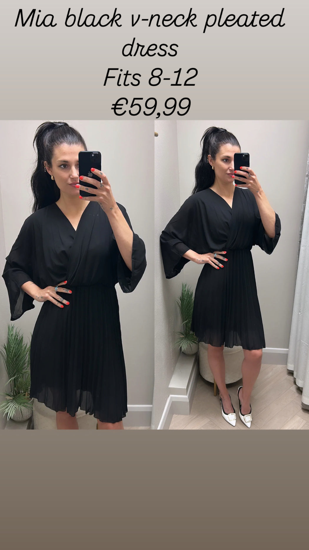 Mia black v-neck pleated dress
