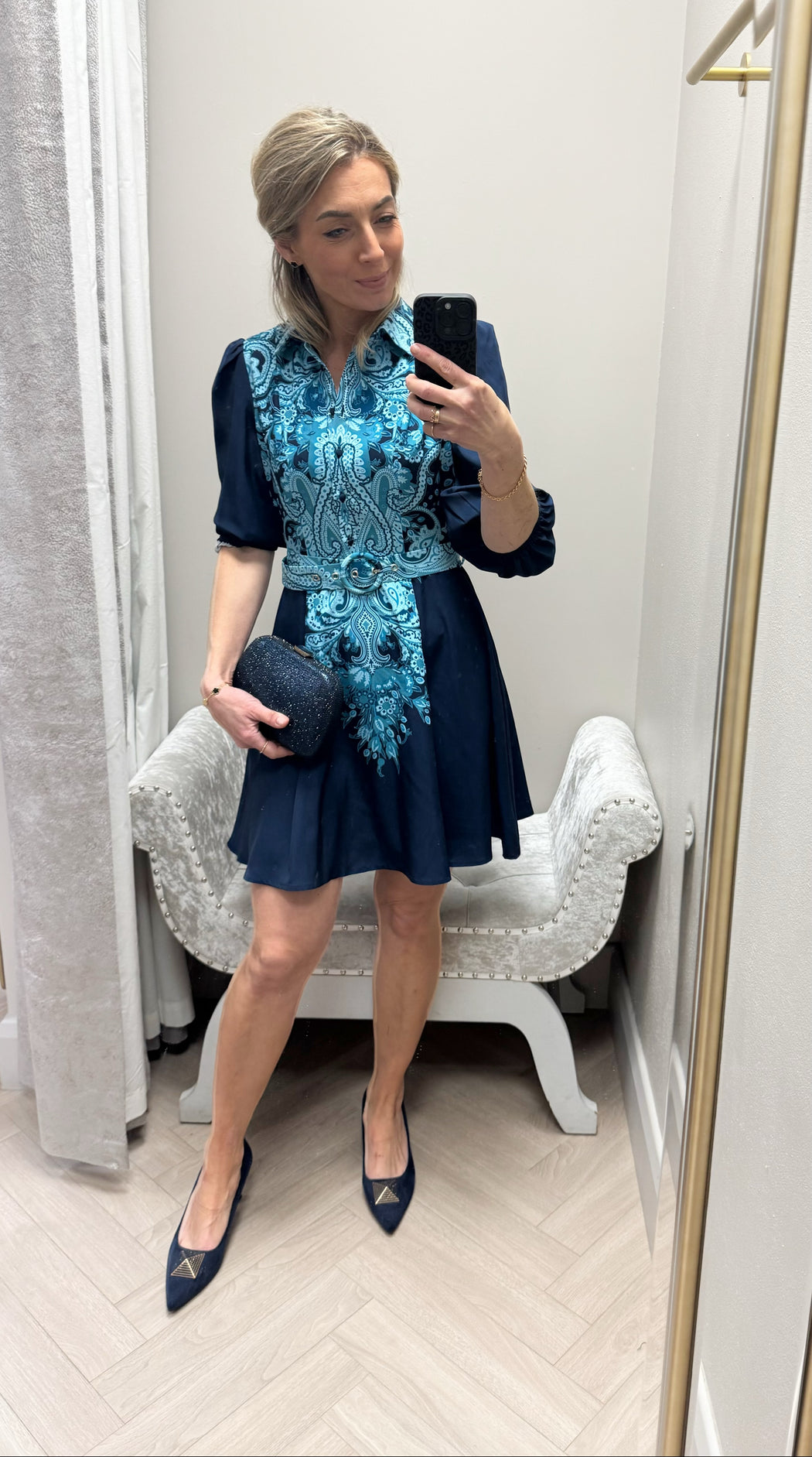 Holland Paisley Print Collar Mini Dress Navy