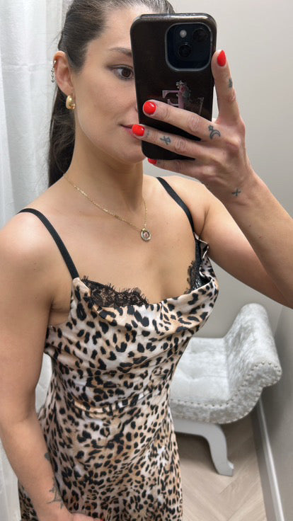 Guess leopard lace detail maxi dress W5GK10WF1T2