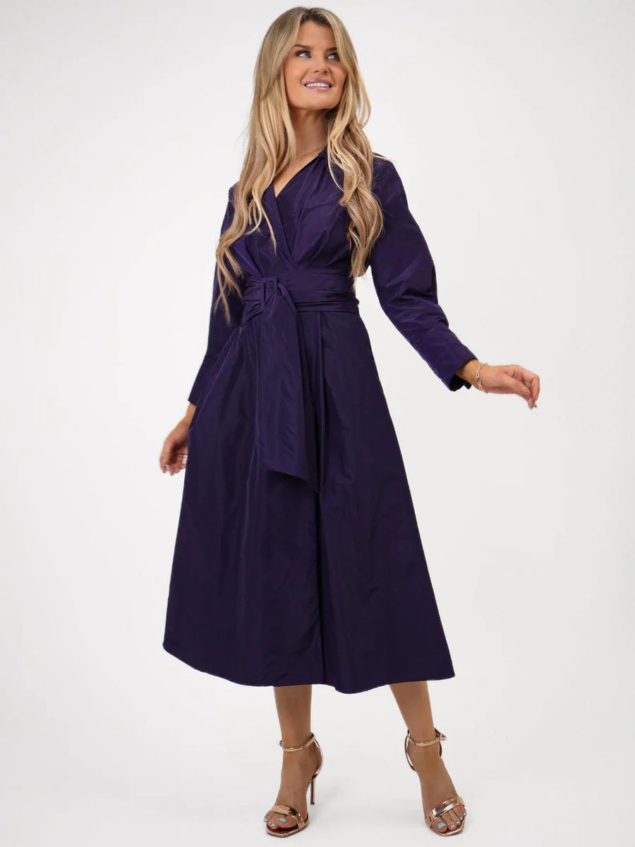 PURPLE PENELOPE TAFFETA MIDI DRESS