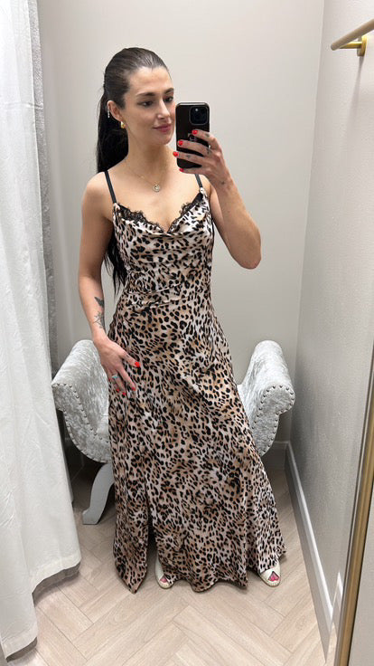 Guess leopard lace detail maxi dress W5GK10WF1T2