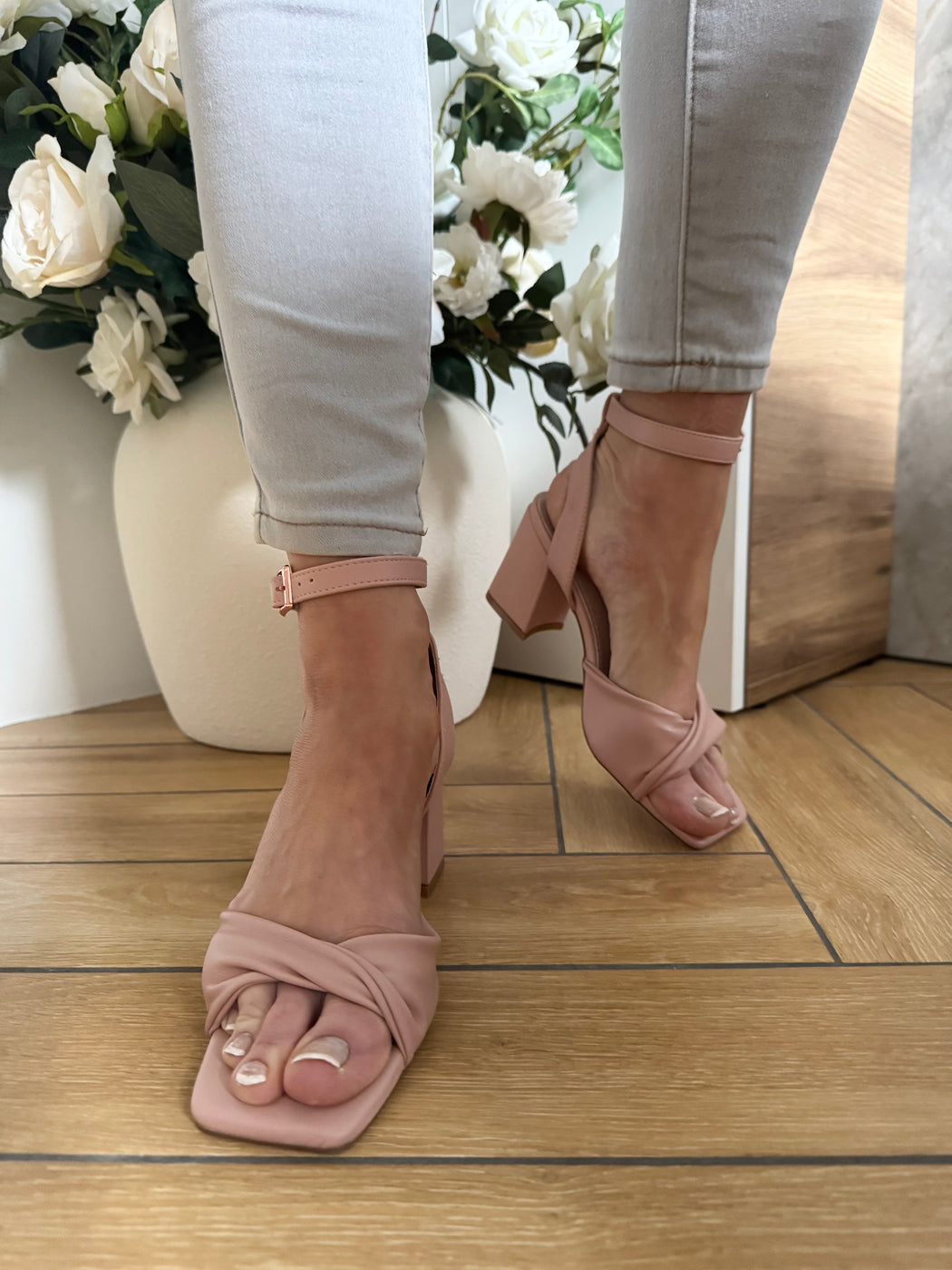 Cayla blush pink block heels