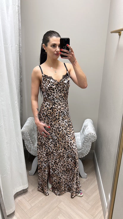 Guess leopard lace detail maxi dress W5GK10WF1T2