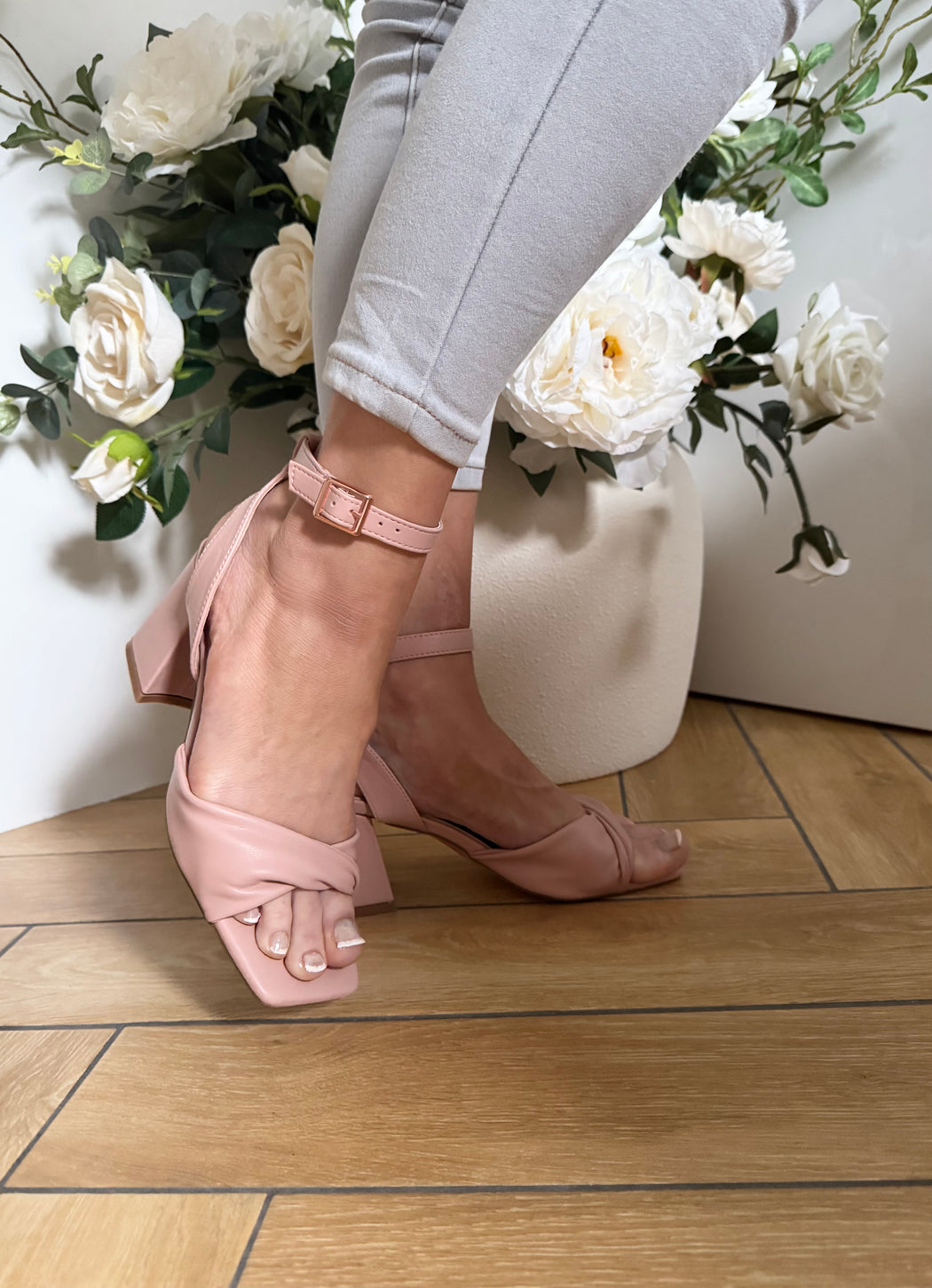 Cayla blush pink block heels