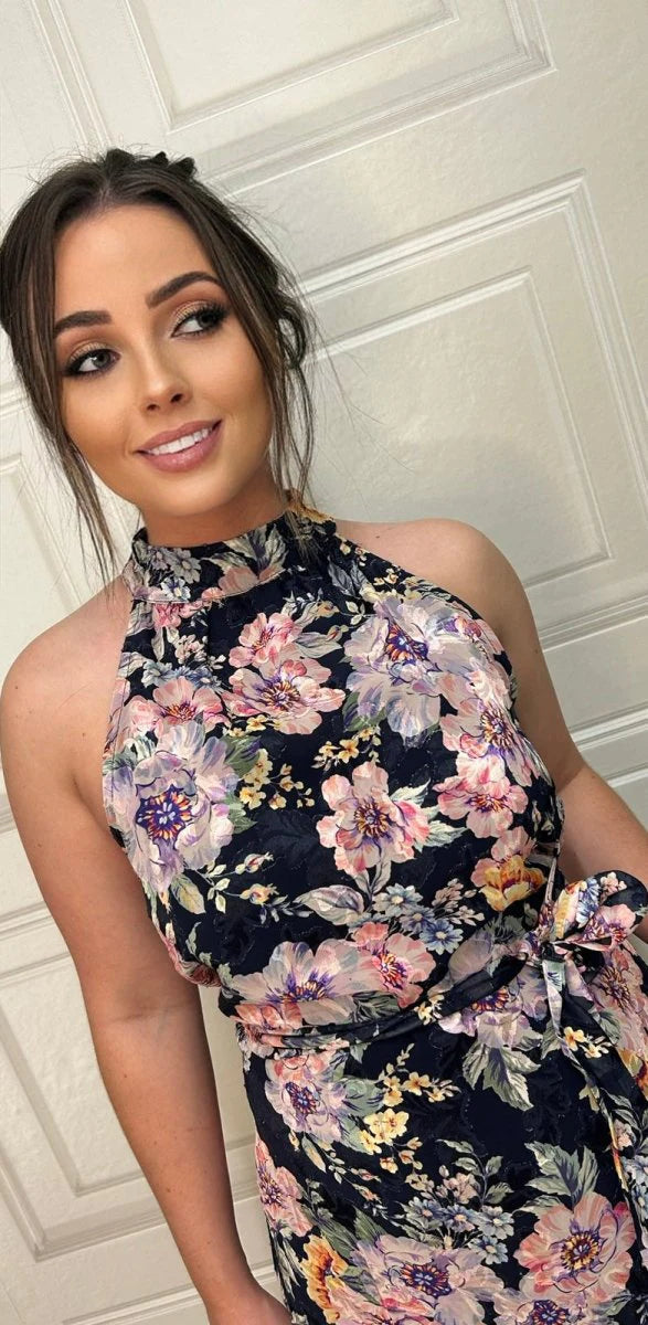 Guess Katia navy floral halter dress
