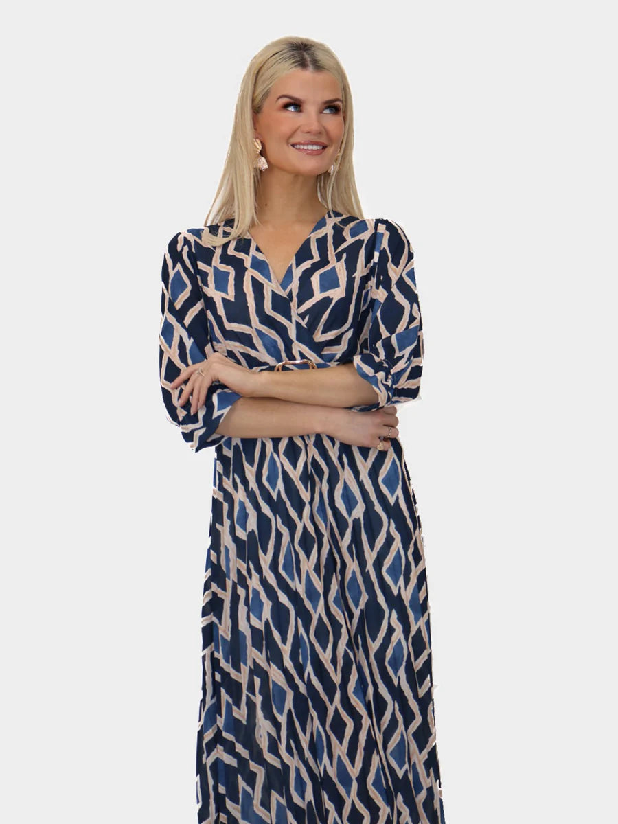 Navy PRINT POSITANO MIDI DRESS