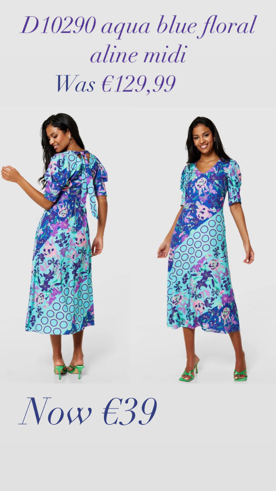 D10290 aqua blue floral aline midi