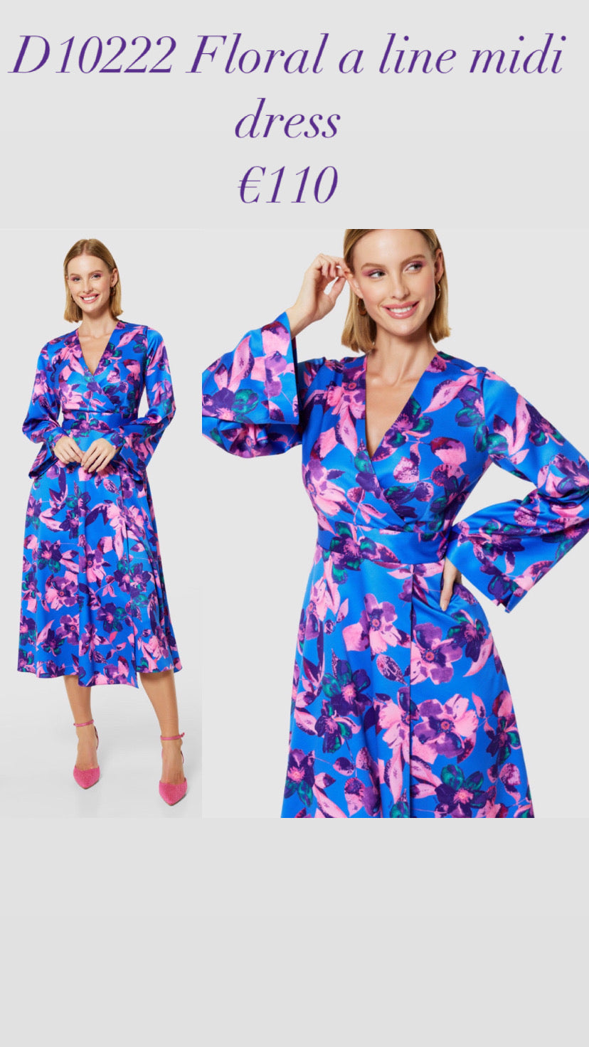 D10222 Floral a line midi dress