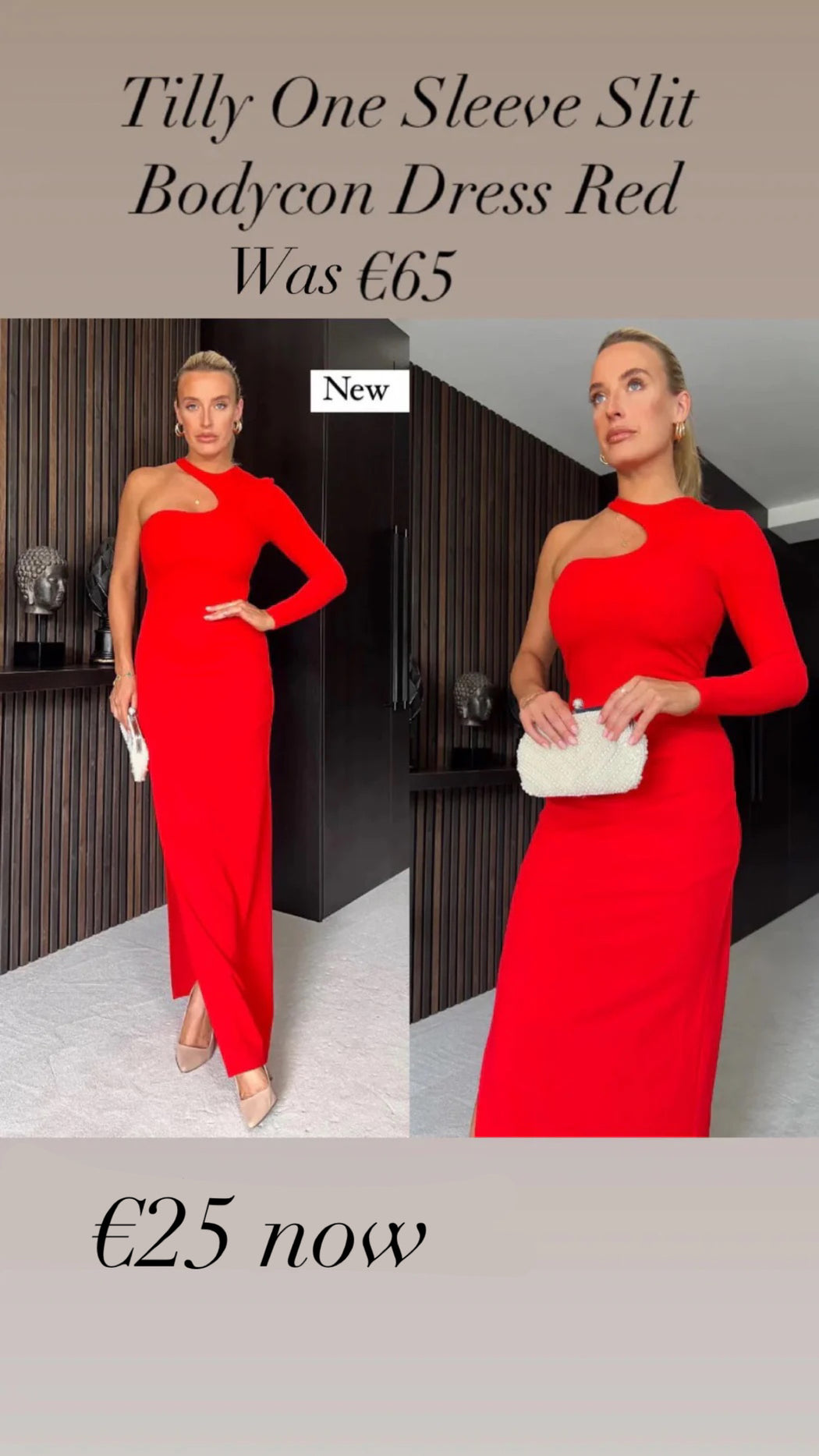 Tilly One Sleeve Slit Bodycon Dress Red