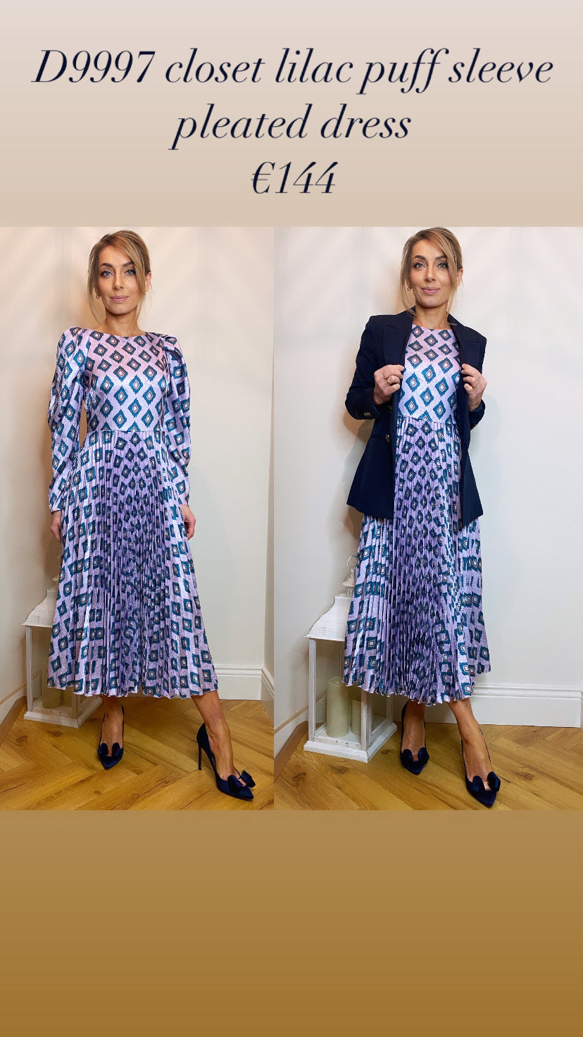 D9997 closet lilac puff sleeve pleated dress