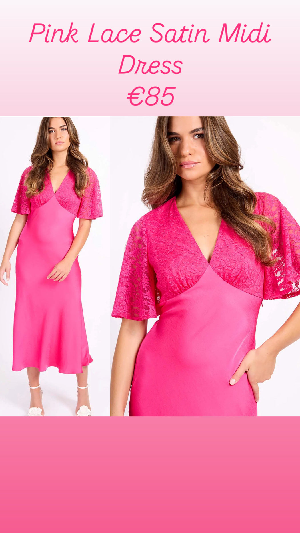 Pink Lace Satin Midi Dress