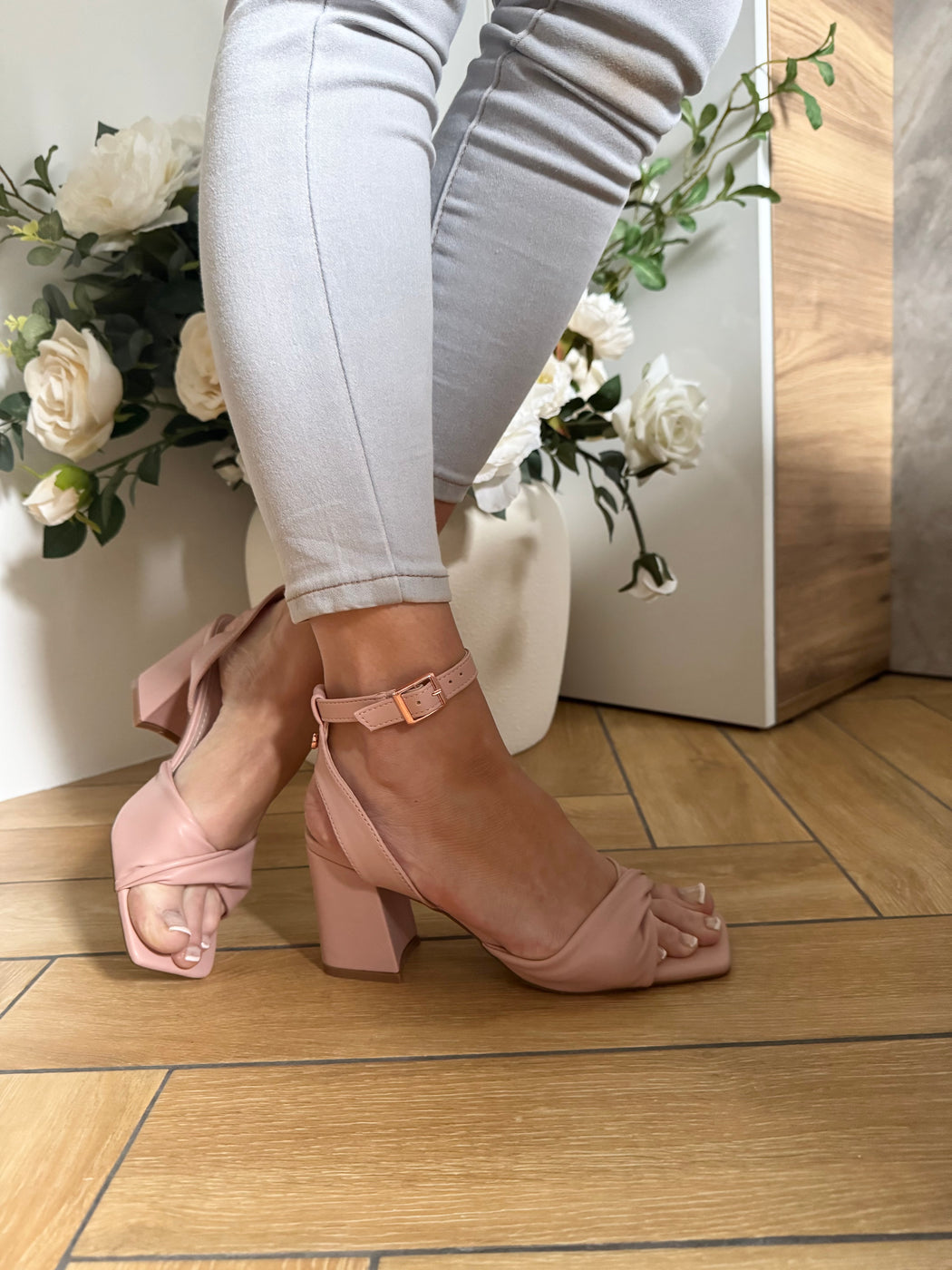 Cayla blush pink block heels