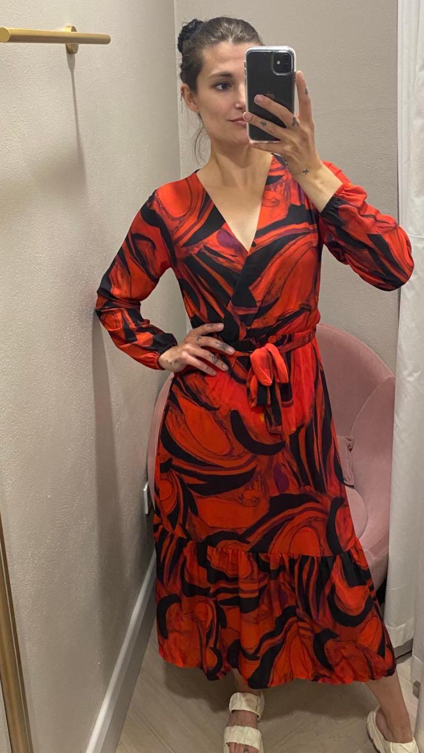 Red Boho Midi Dress