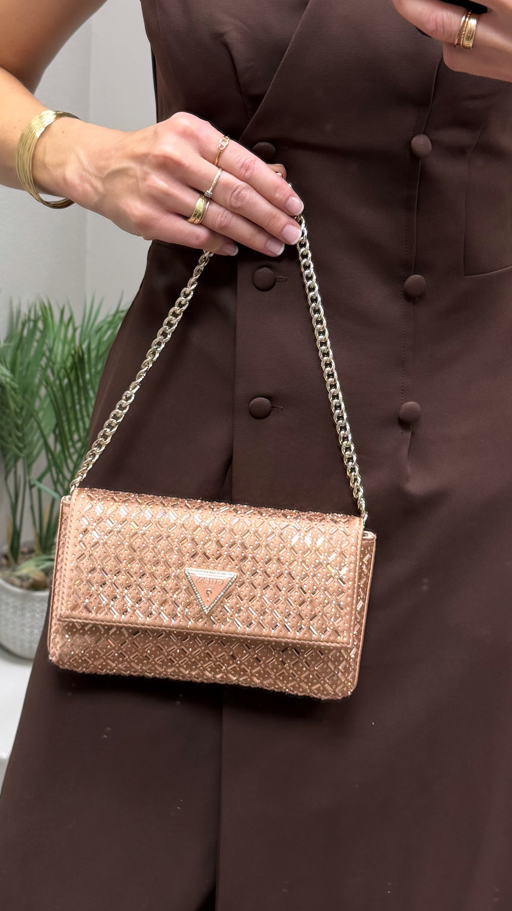 Zalina guess satin rhinestone clutch