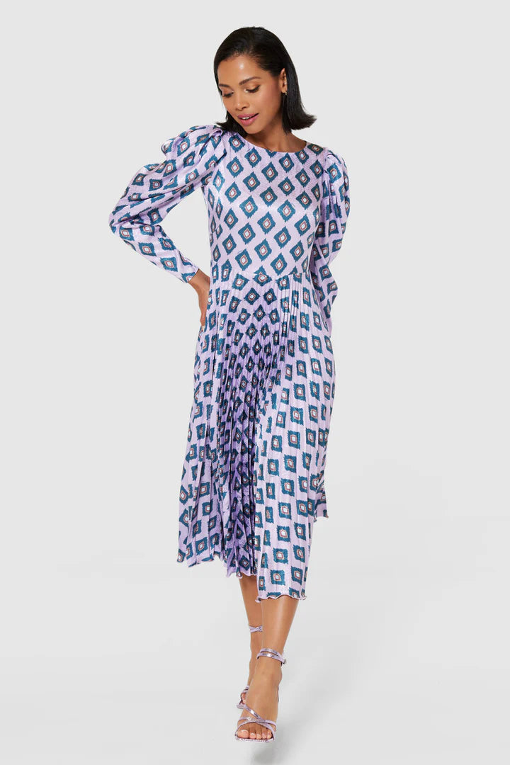 D9997 closet lilac puff sleeve pleated dress