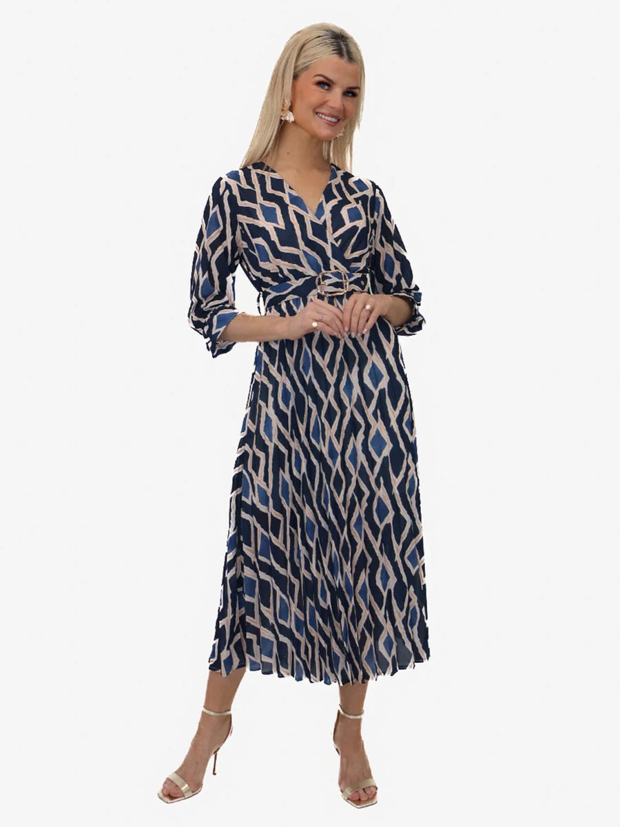 Navy PRINT POSITANO MIDI DRESS
