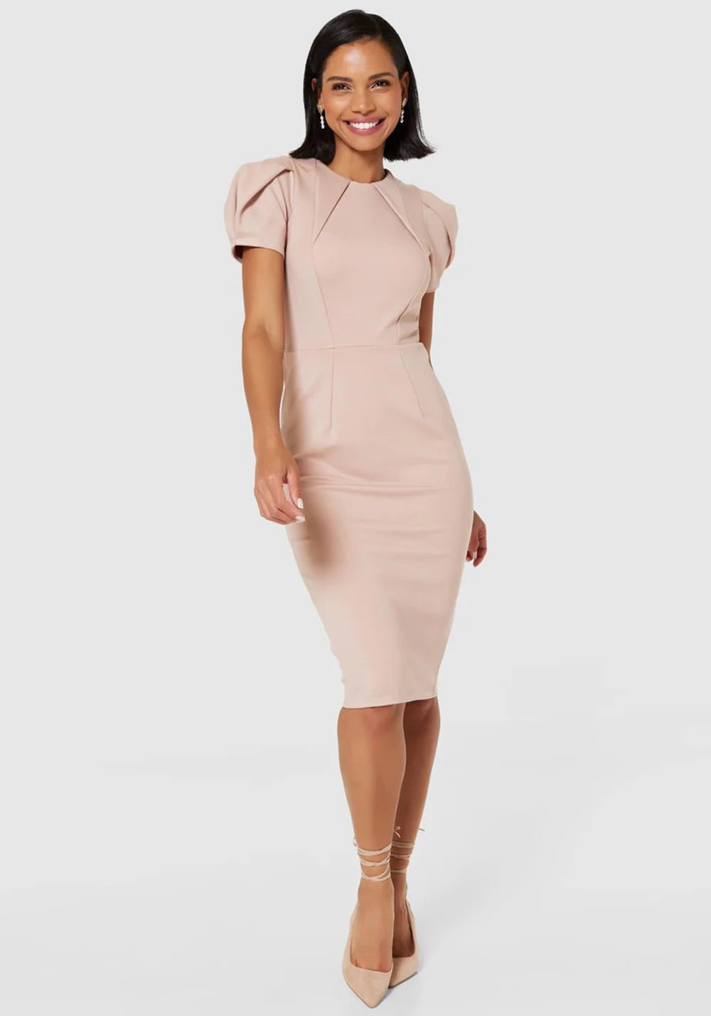 JD9950 blush puff sleeve pencil dress