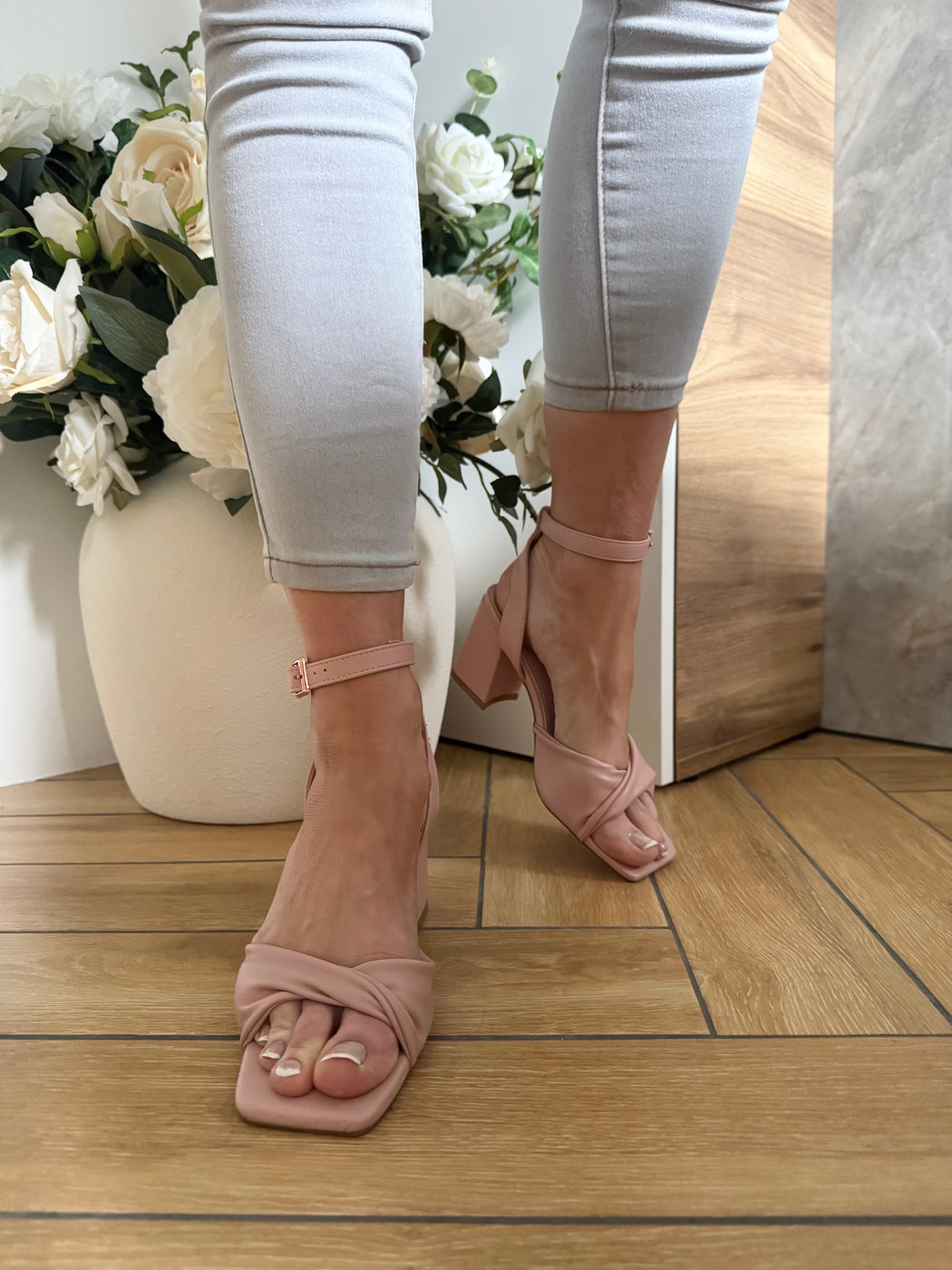 Cayla blush pink block heels