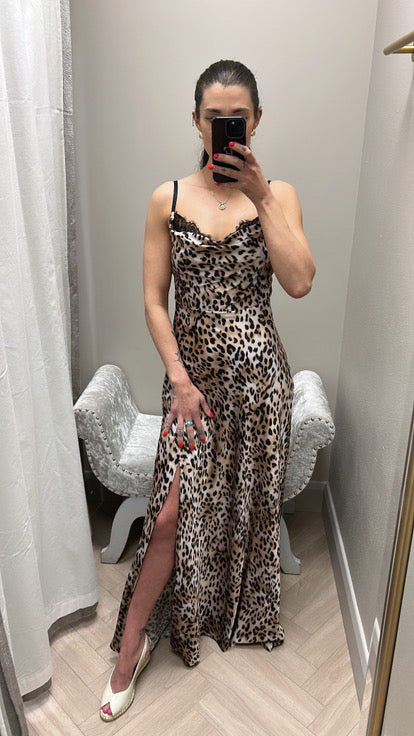 Guess leopard lace detail maxi dress W5GK10WF1T2
