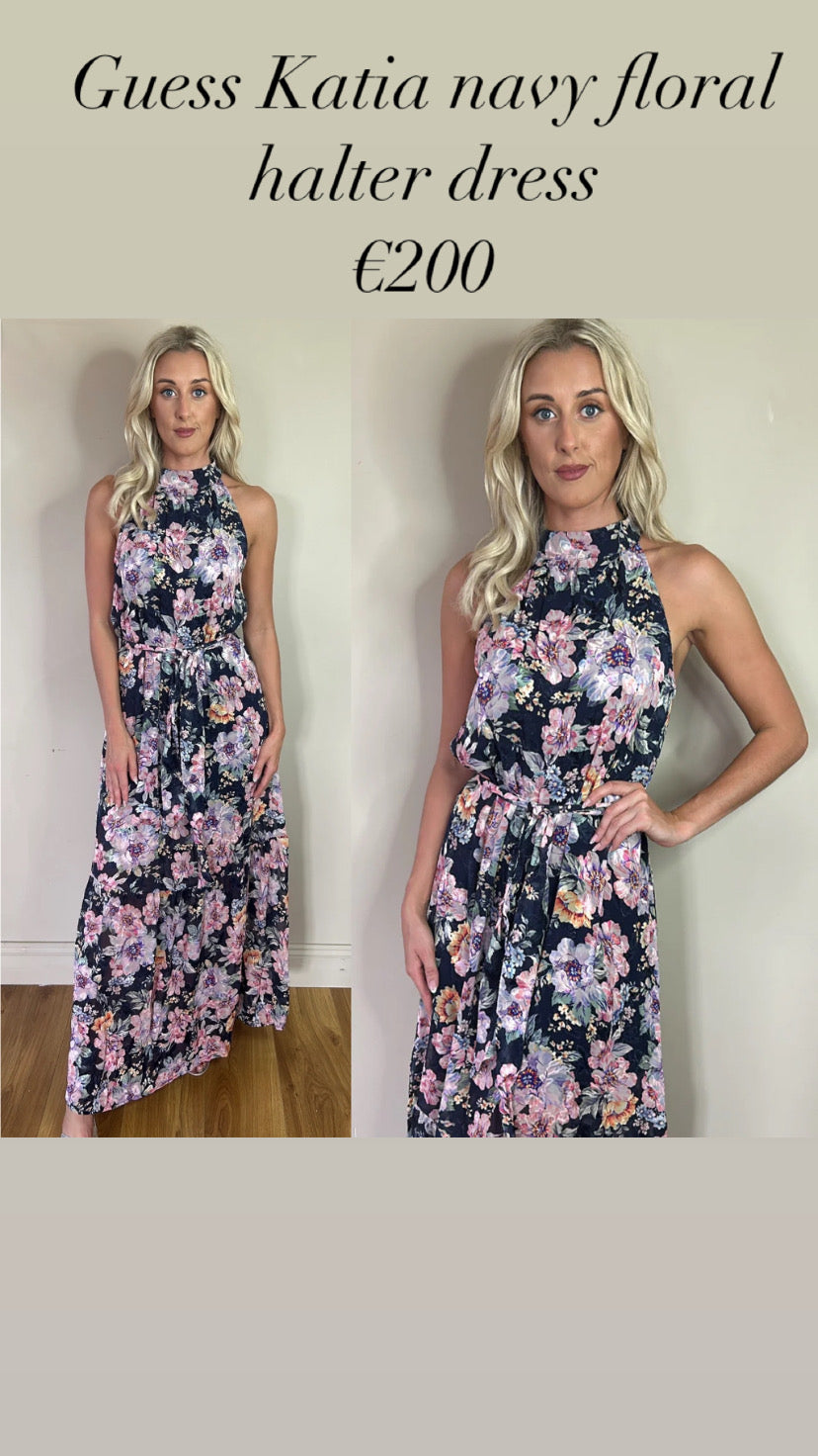 Guess Katia navy floral halter dress
