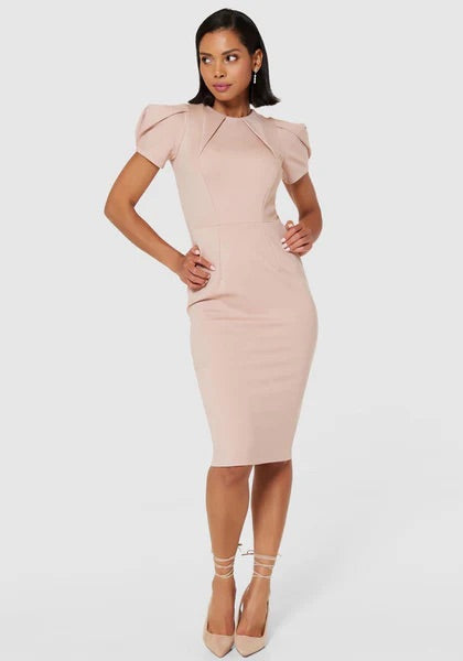 JD9950 blush puff sleeve pencil dress