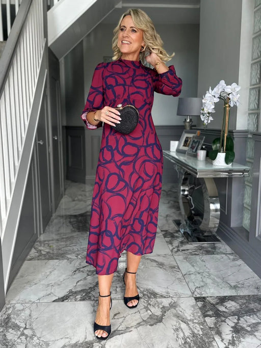 Simona magenta navy midi dress