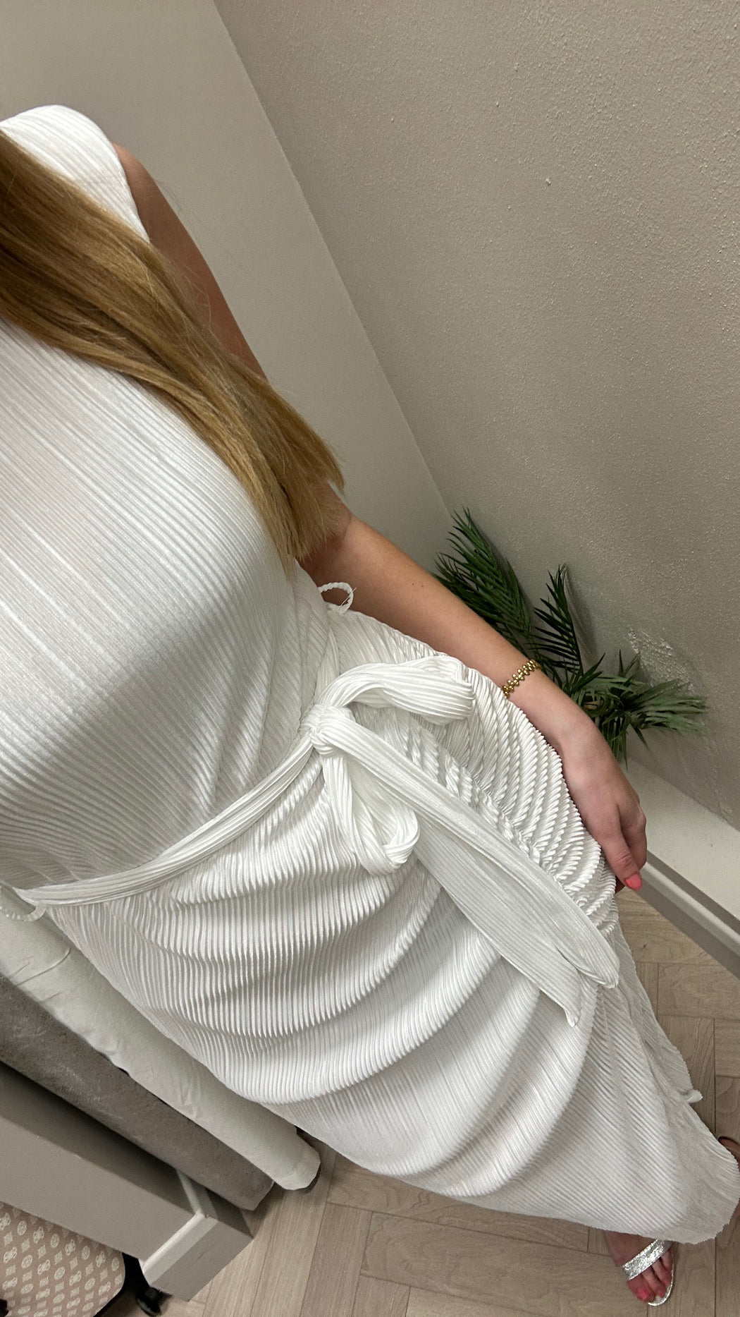 Elena white Ruched Seamed Midi Dress Baby