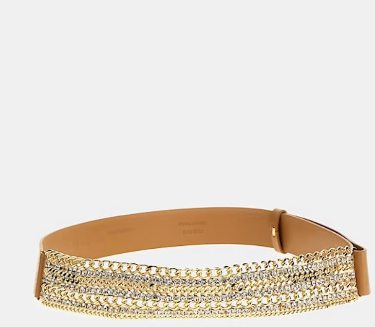 BW7830VIN35 Guess belt with jewel chain in sand