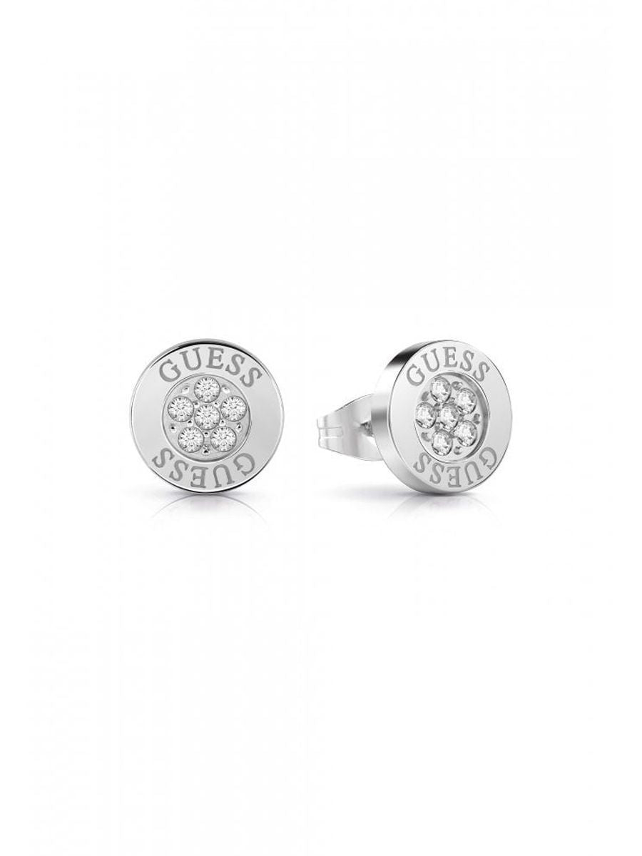 JUBE02158 silver guess logo button earrings