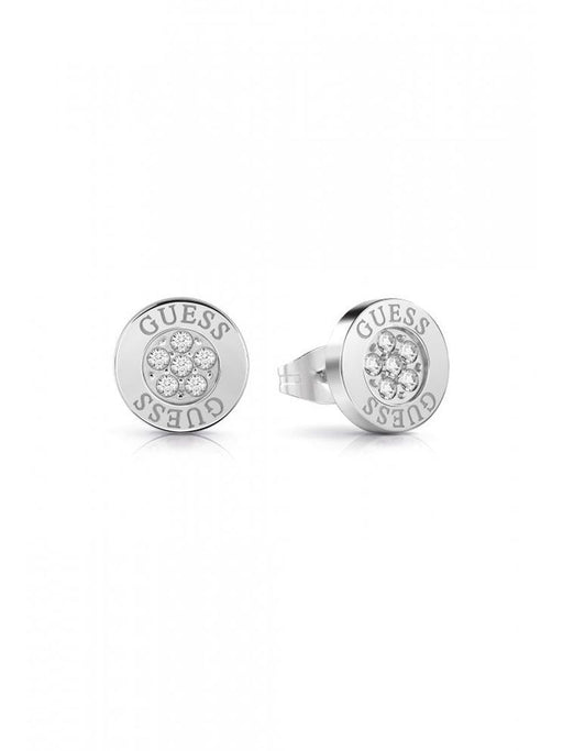 JUBE02158 silver guess logo button earrings