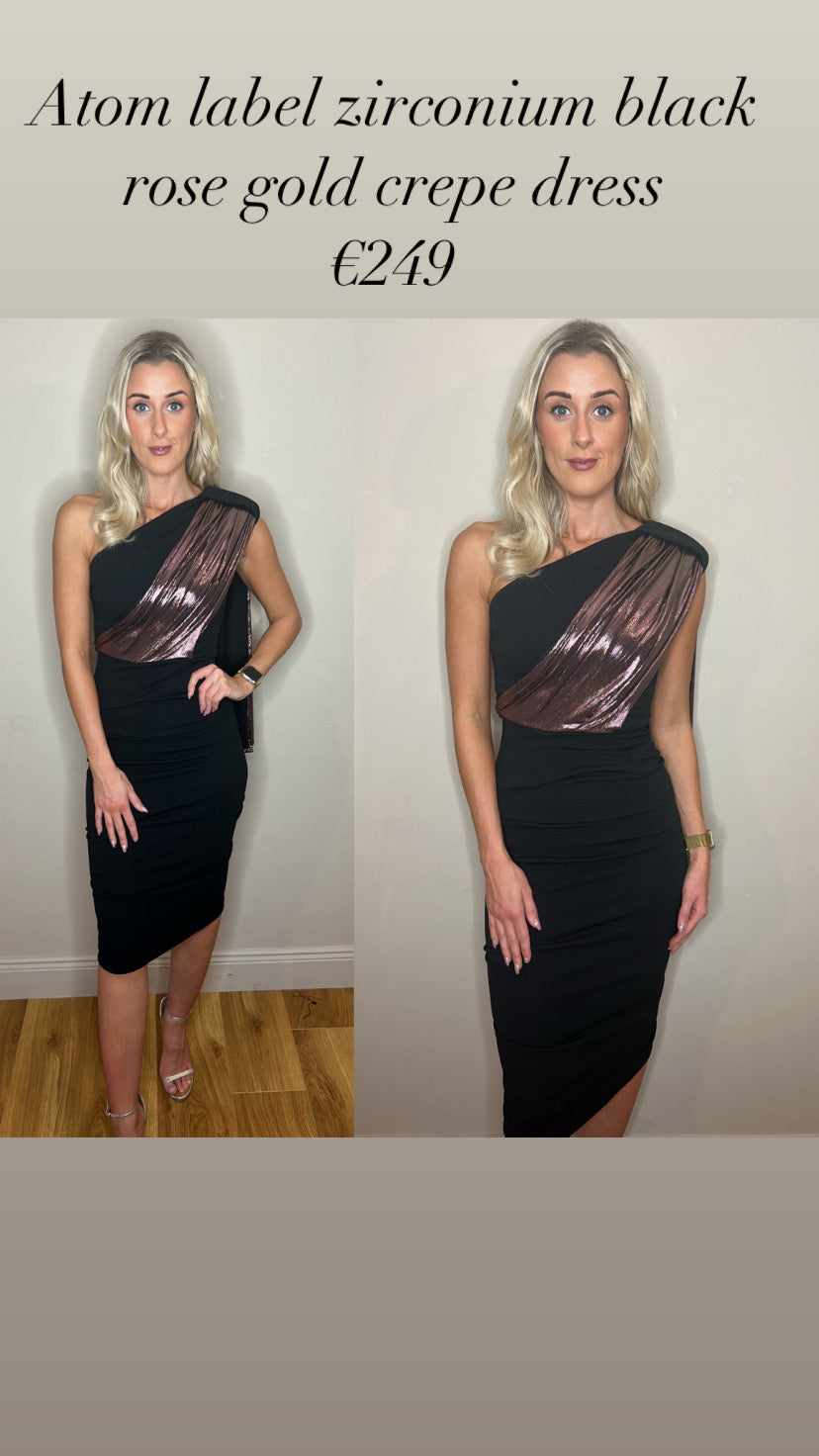 Atom label zirconium black rose gold crepe dress