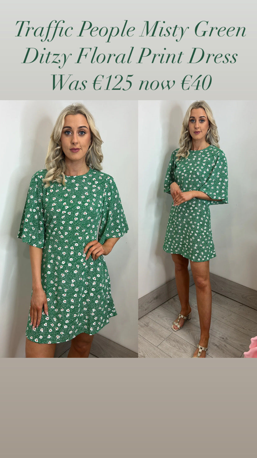 Traffic People Misty  Green  Ditzy Floral Print Dress