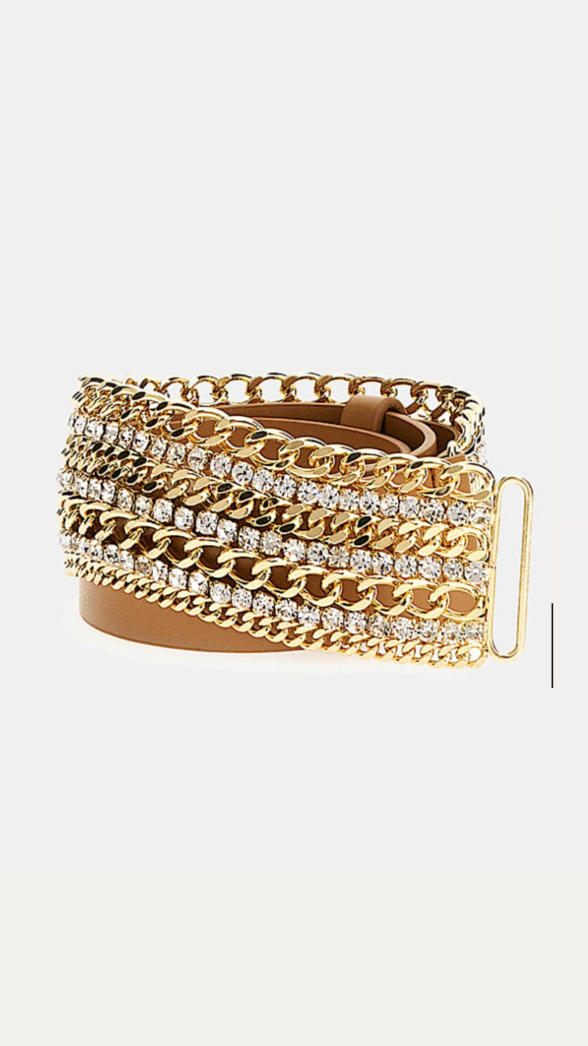 BW7830VIN35 Guess belt with jewel chain in sand