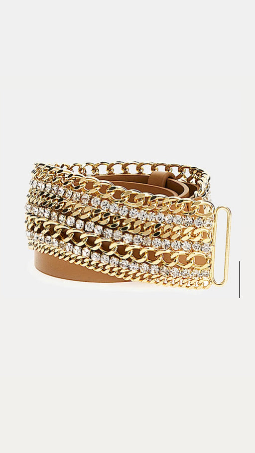 BW7830VIN35 Guess belt with jewel chain in sand