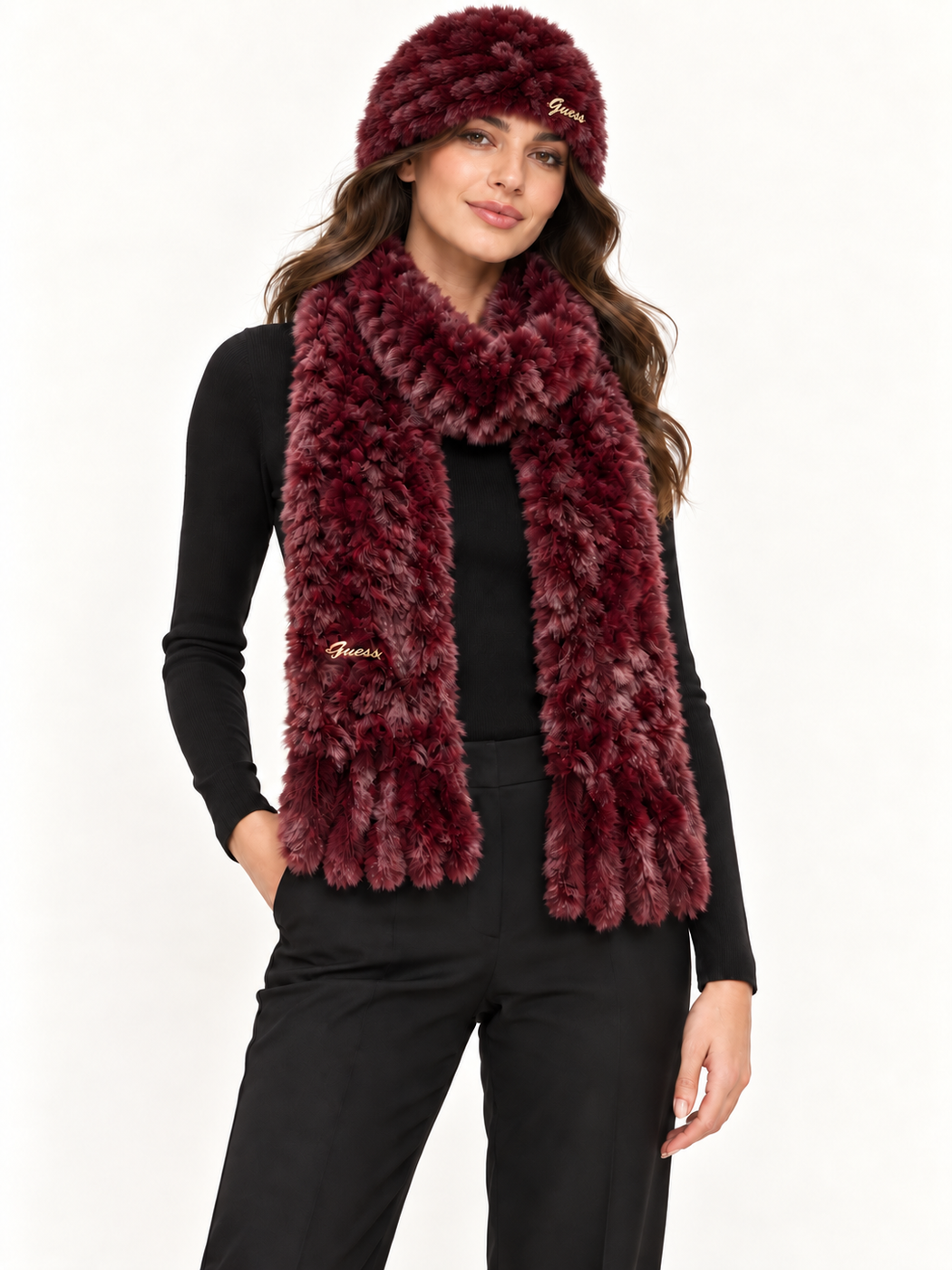 Guess Cecilia plum faux fur scarf