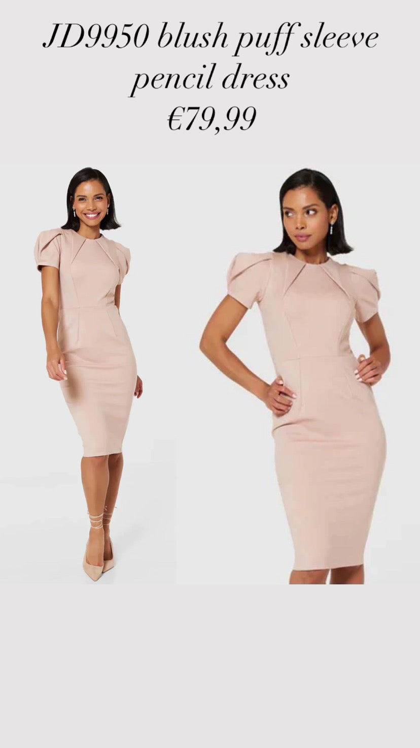 JD9950 blush puff sleeve pencil dress