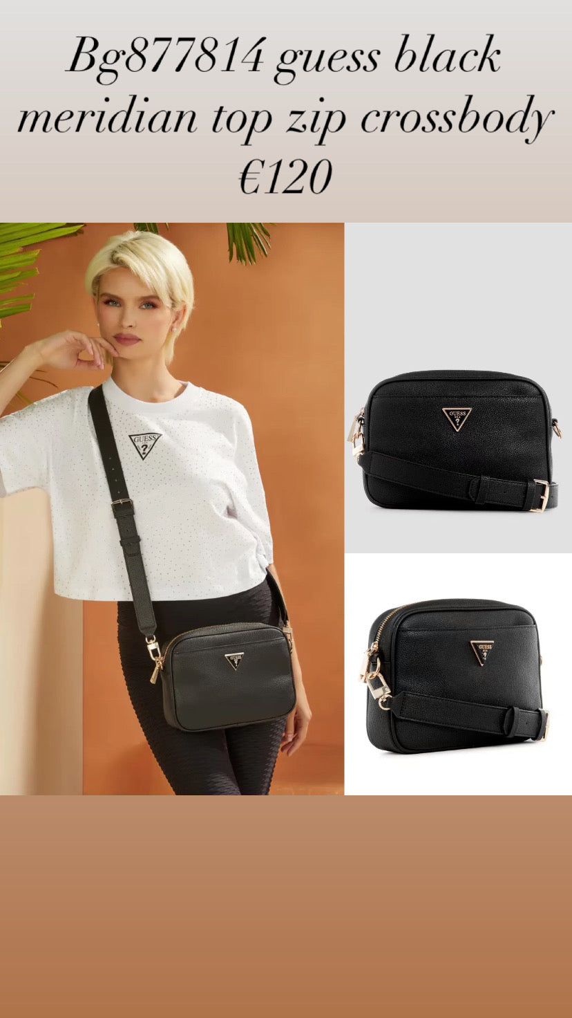 Bg877814 guess black meridian top zip crossbody