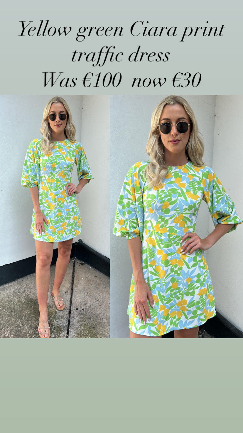 Yellow green Ciara print traffic dress