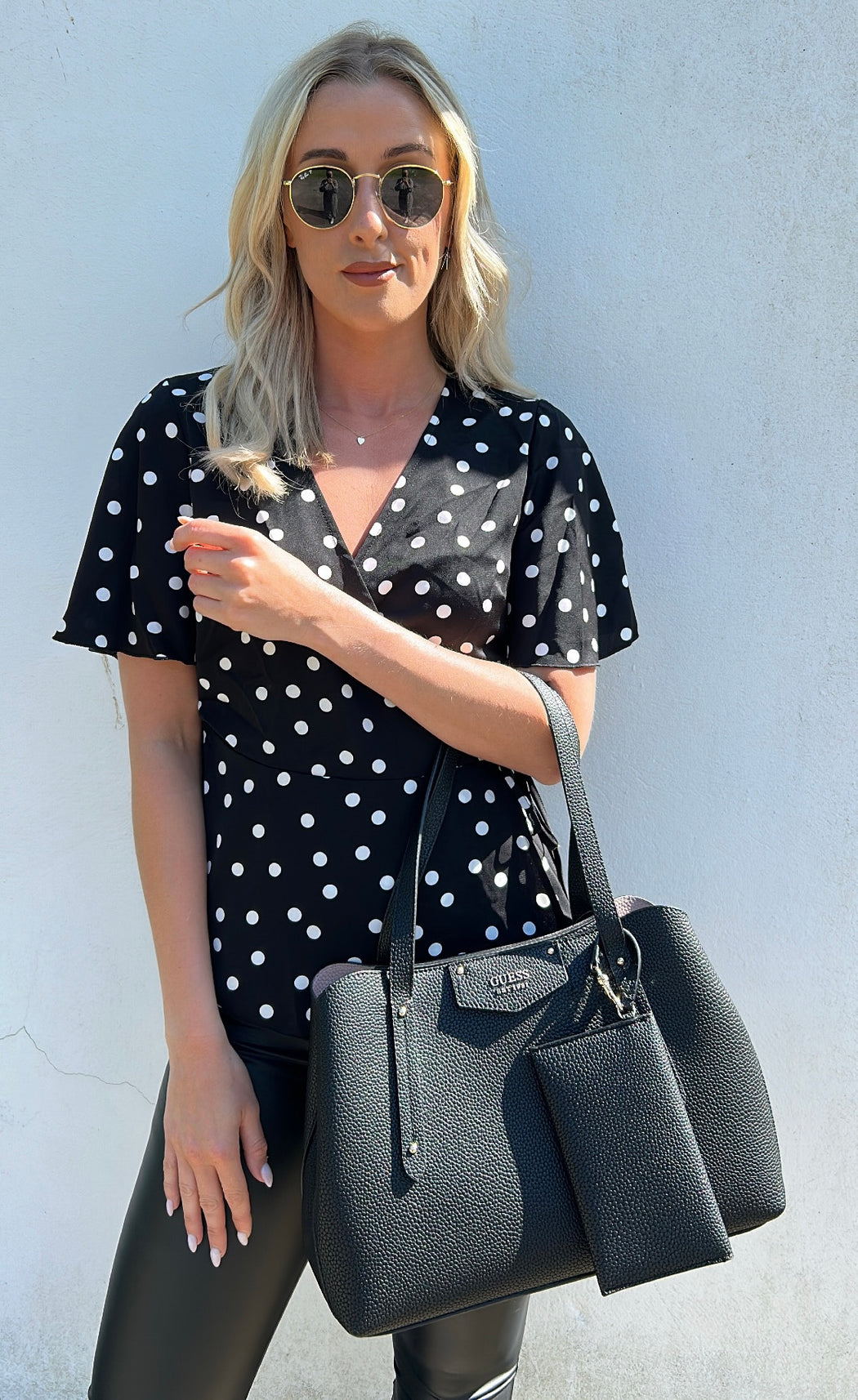 Camille Black & White Polka Dot Wrap Peplum