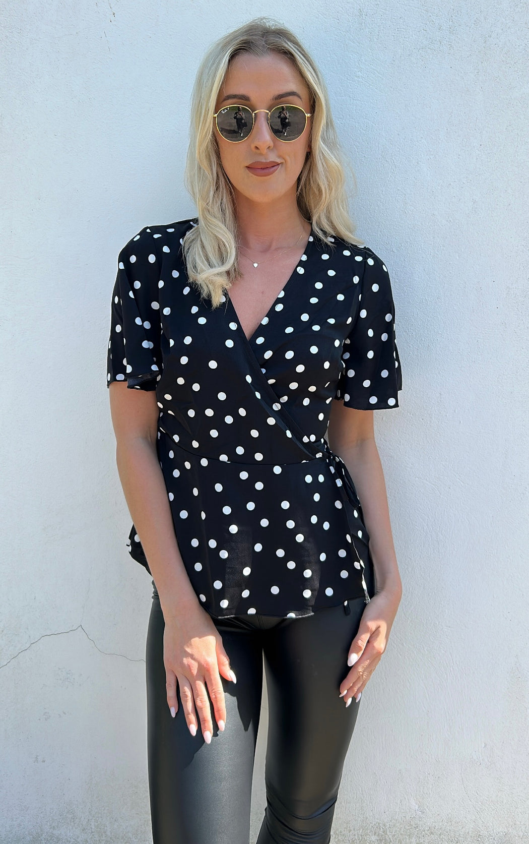 Camille Black & White Polka Dot Wrap Peplum