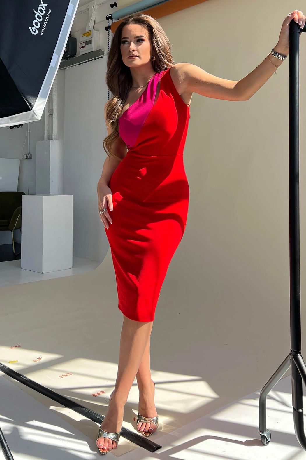 Sophia Red & Pink One Shoulder Dress