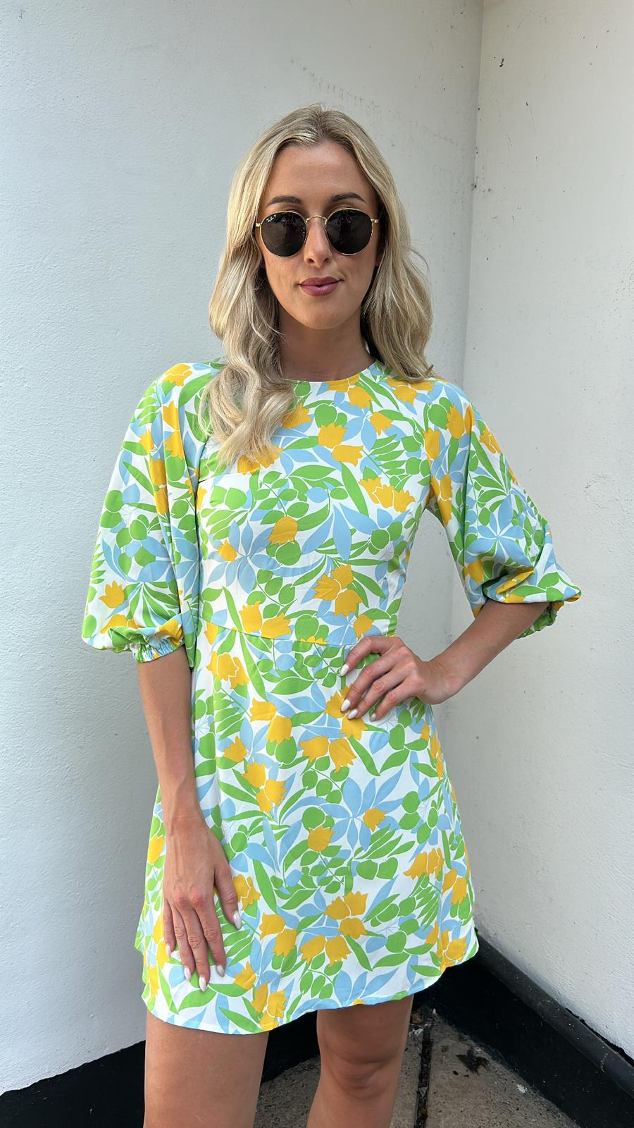 Yellow green Ciara print traffic dress