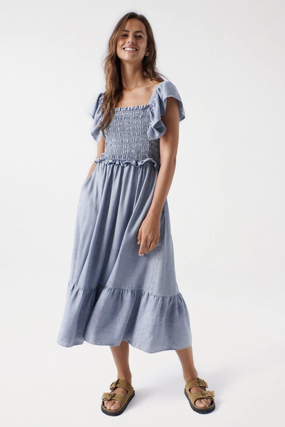 Salsa 126420 denim ruffle sleeve dress sale
