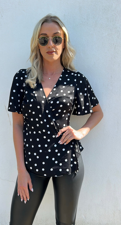 Camille Black & White Polka Dot Wrap Peplum