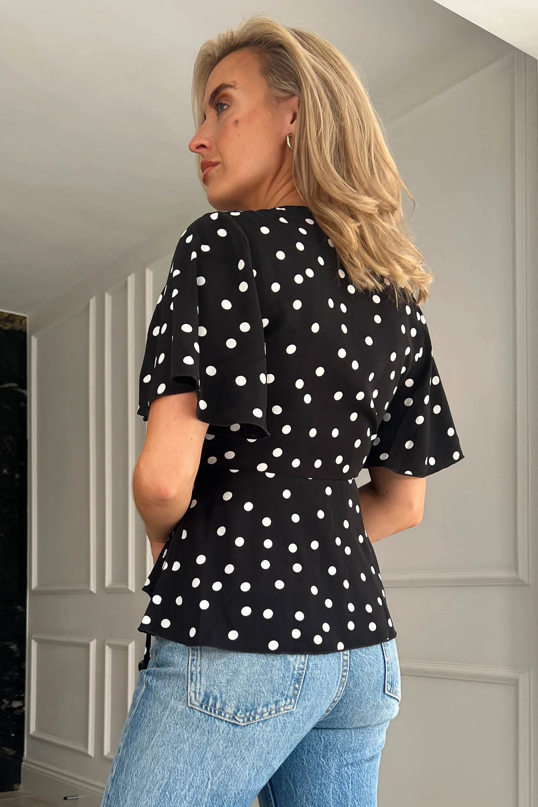 Camille Black & White Polka Dot Wrap Peplum