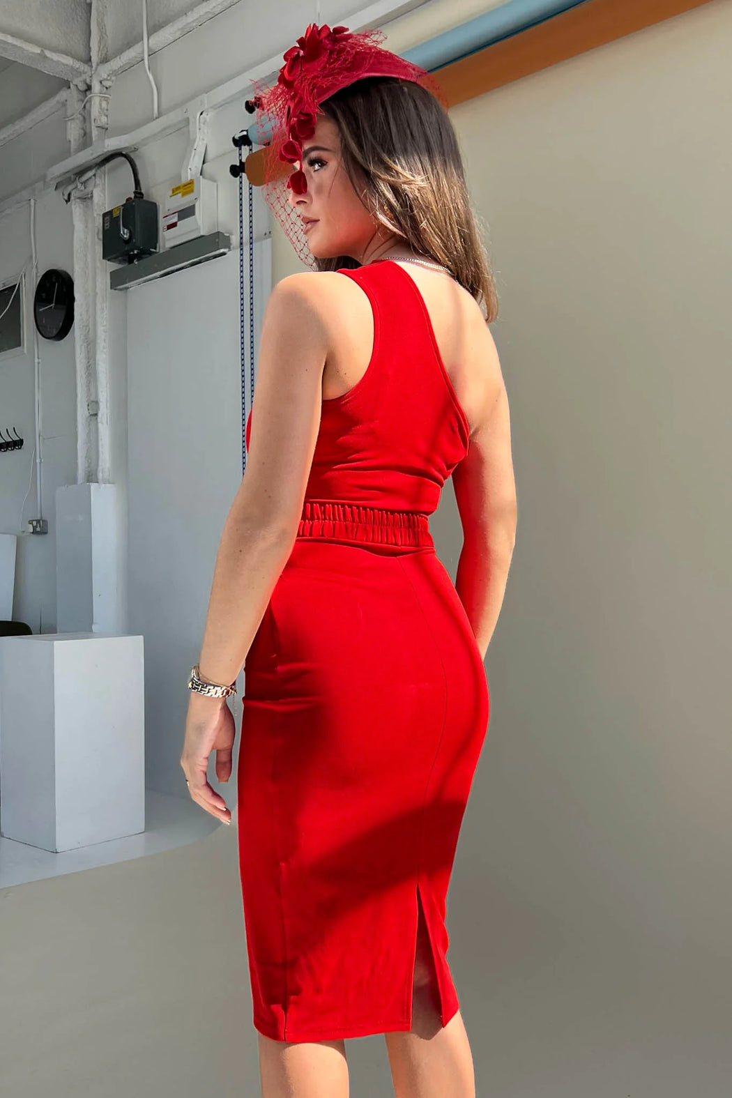 Sophia Red & Pink One Shoulder Dress