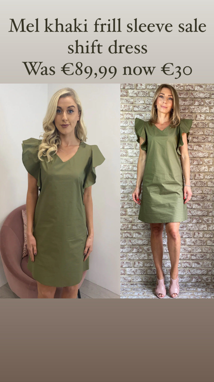Mel khaki frill sleeve sale shift dress