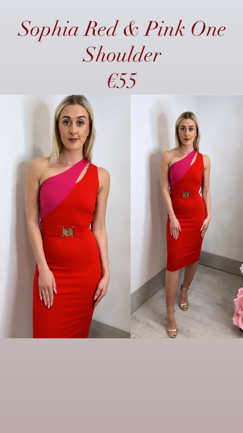 Sophia Red & Pink One Shoulder Dress